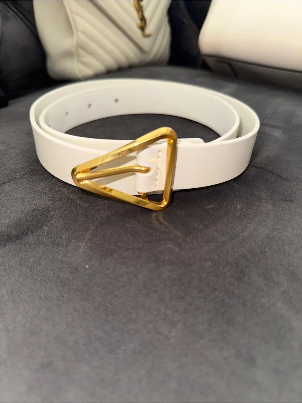 Bottega Veneta White Belt with Gold Triangle Buckle